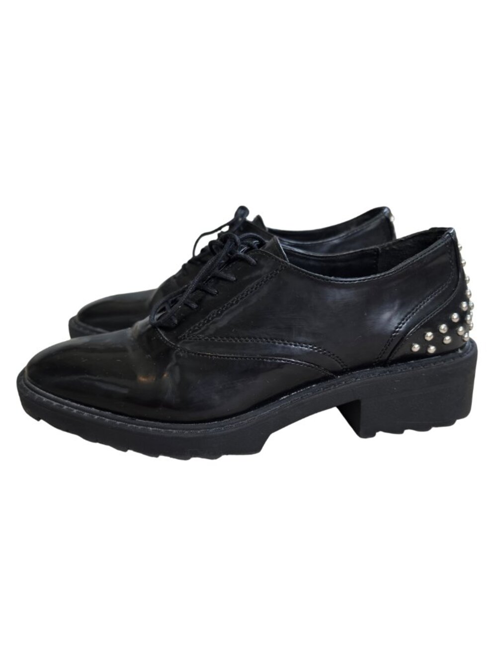 ZARA Black Studded Heel Patent Lug Sole Oxford Derby Shoes 37 US 6.5 - Picture 4 of 4